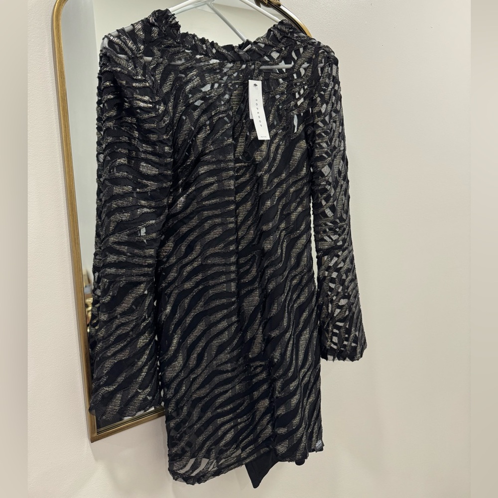 Topshop Black and Silver Textured Dress